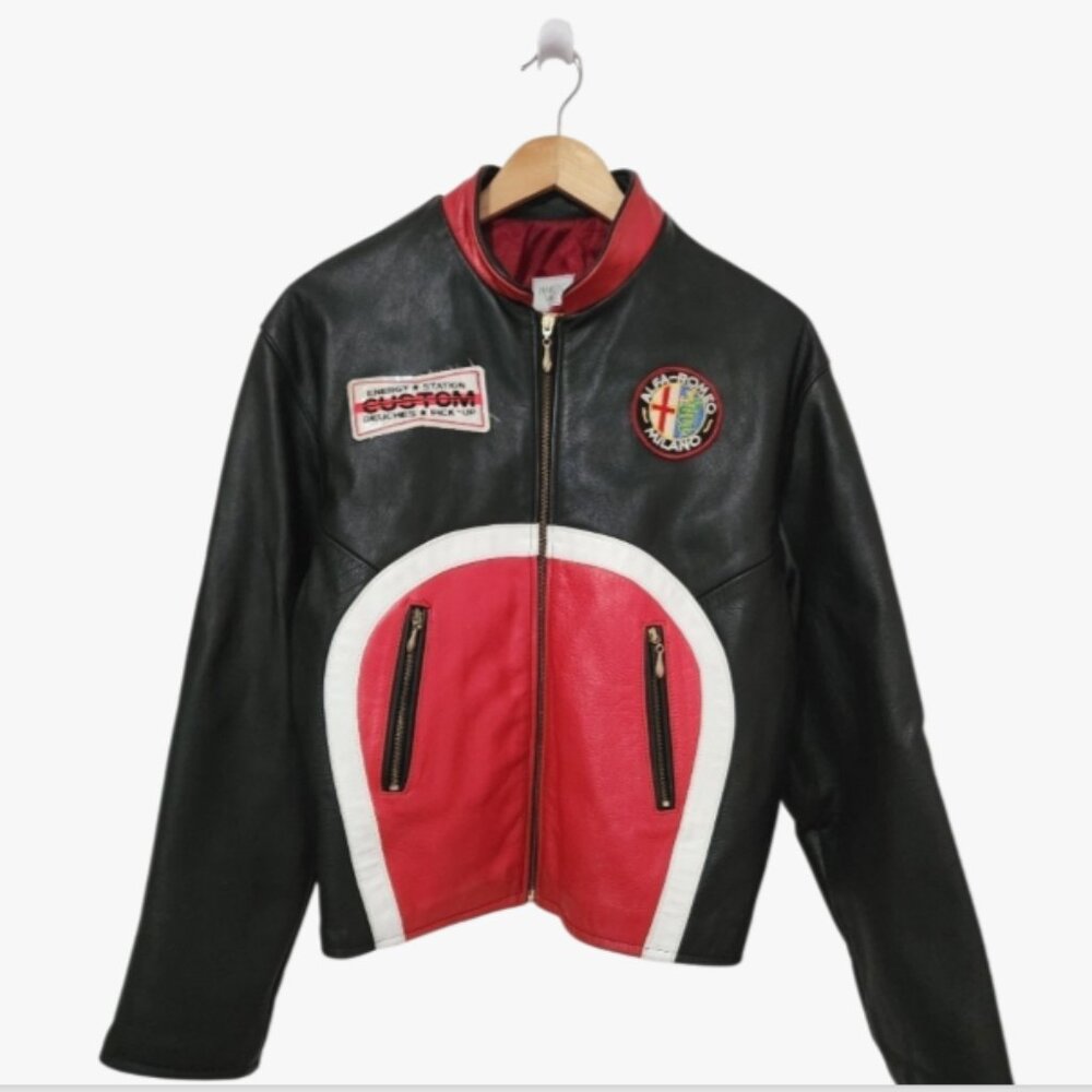 Vtg Napa Valley Faux? Leather Racing Lined Jacket Luxury Car brand patches
